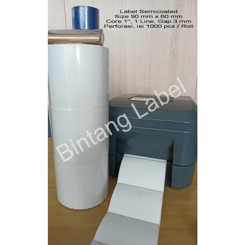 

LABEL BARCODE SEMICOATED SIZE 90X60 MM 1 LINE ISI 1000 PCS/ROLL