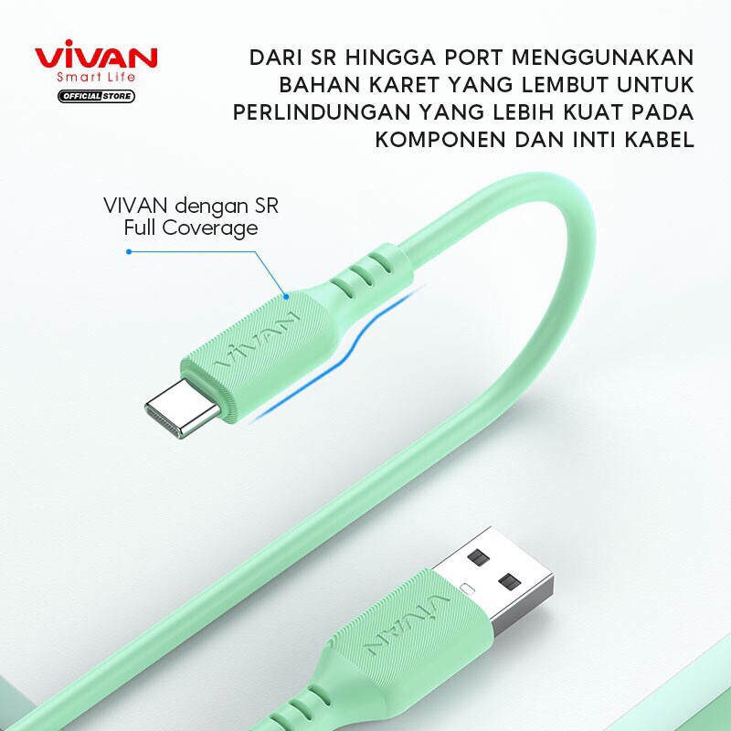 VIVAN VSC100 Kabel Data Type C 3A Silicone Full SR Coverage Quick Charge Garansi 1 Tahun