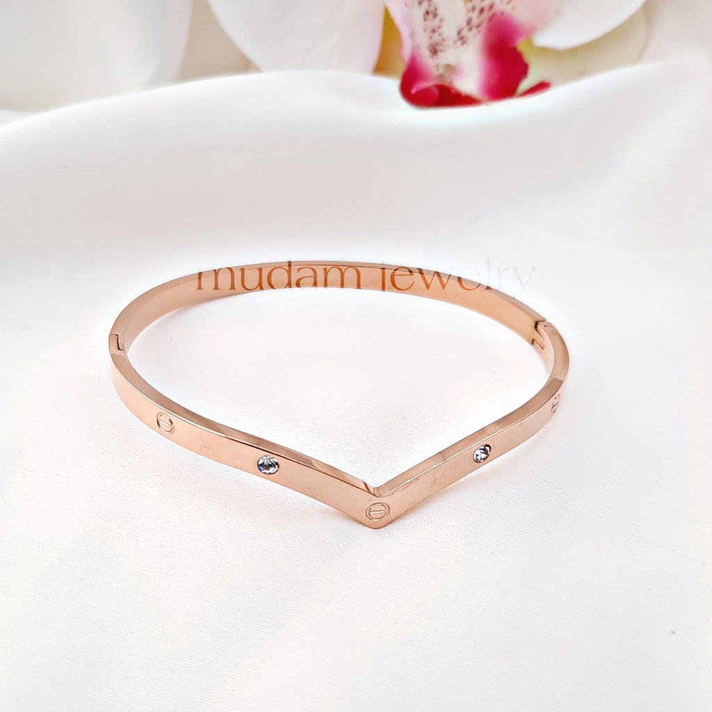 Gelang Bangle Fuji C4teir Diamonds dan Polos Tersedia Warna Rose Gols, Gold dan Silver