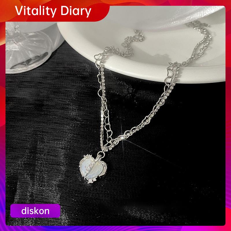 【COD❤️】Split Love Multi-layer Flash Diamond Zircon Kalung Wanita Manis Keren Temperamen VDY