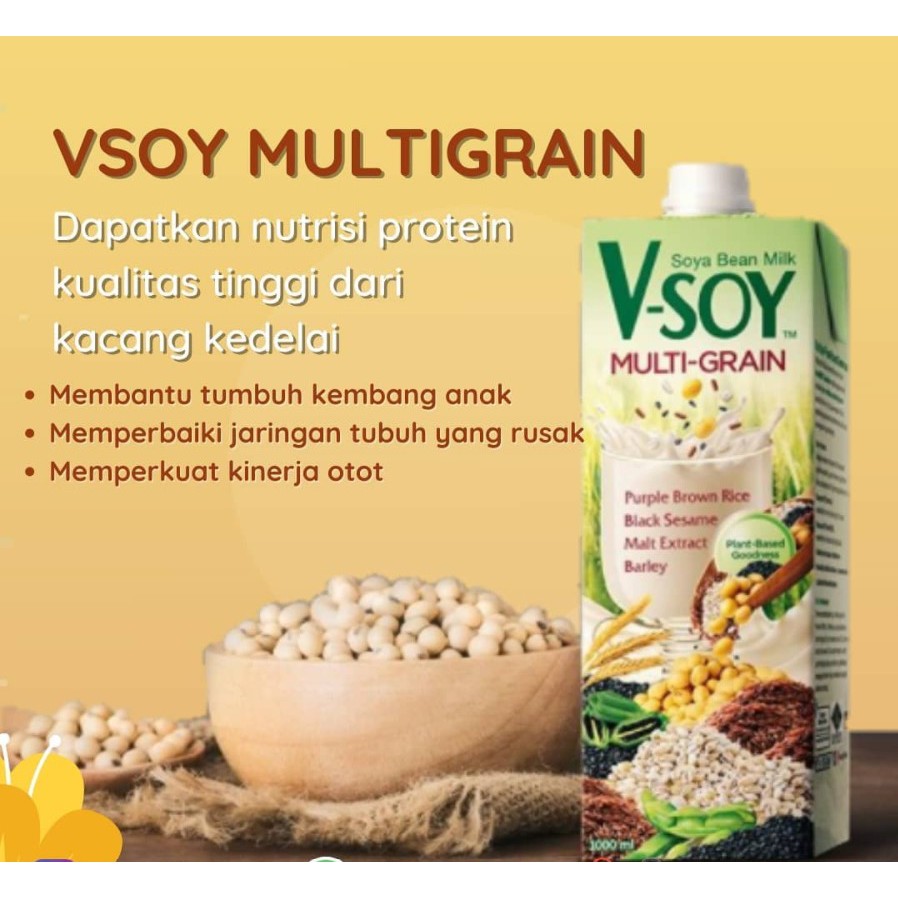 Vsoy Multigrain 1Liter - VSOY Soya Susu Kedelai Multigrain 1Liter UHT