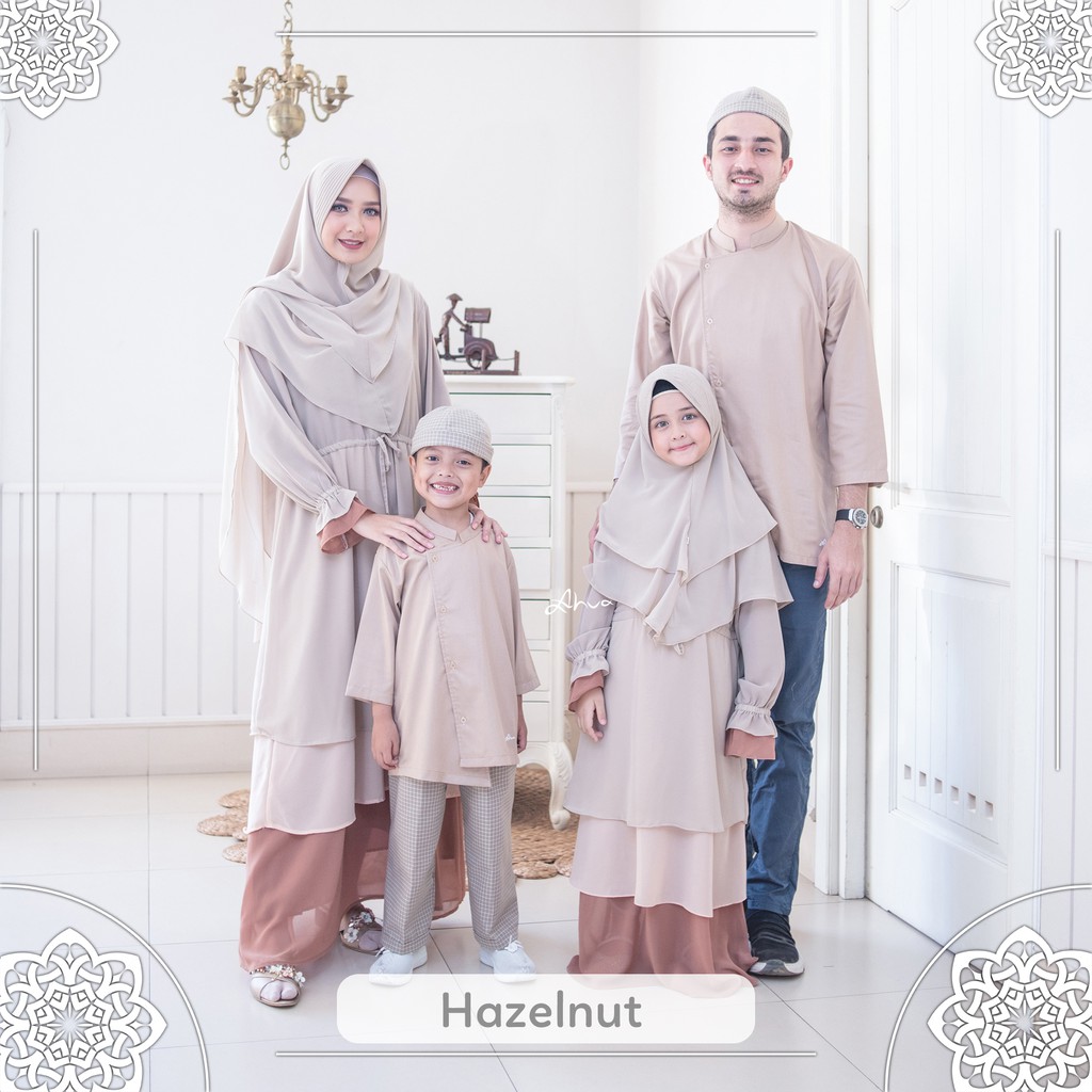 Sarimbit Keluarga Gamis & Koko warna Hazelnut/Crem (Saba Sabrina Family Set by Aahva)