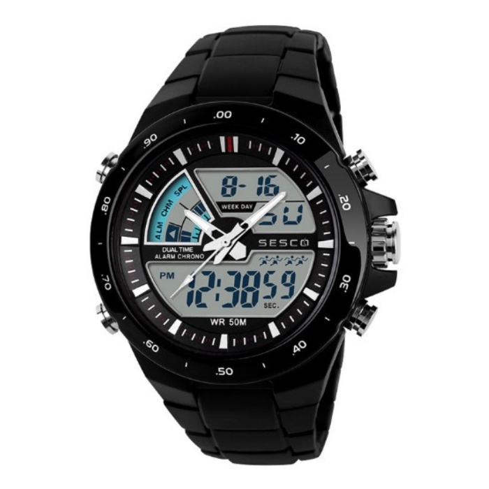 JAM TANGAN PRIA DIGITAL ANALOG SESCO 1016BK ANTI AIR 50M / JAM TANGAN BAGUS / JAM TANGAN TAHAN AIR