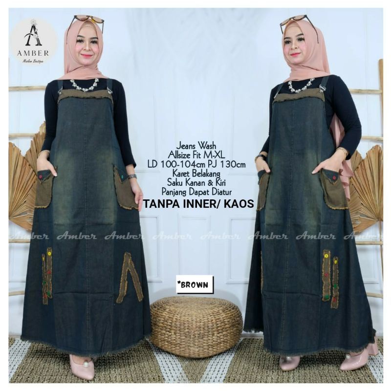 Baju kodok Rok Panjang Wanita Dewasa ANARA OVERALL LD 100-104 Cewek Jeans Fit M-XL Pinggang Karet 2