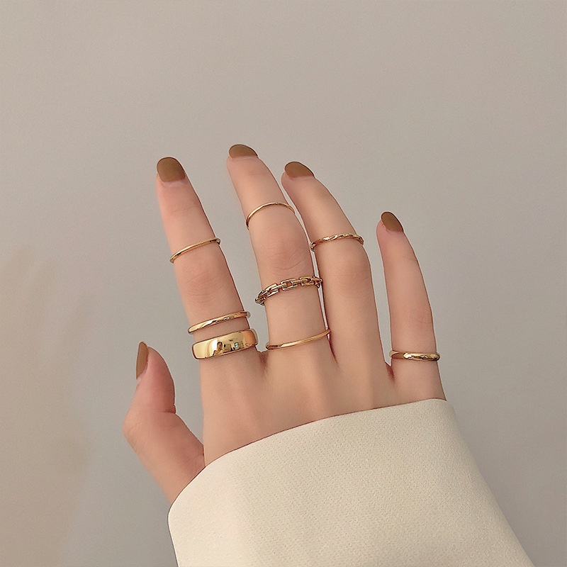 IFYOU 7pcs / Set Cincin Rantai Emas Model Terbuka Gaya Retro Korea Untuk Aksesoris Perhiasan