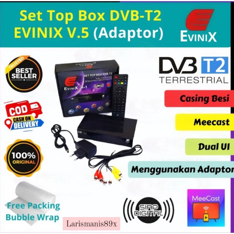 Set Top Box DVB-T2 EviniX H1 NEW 2021 Dengan Adaptor Casing Besi