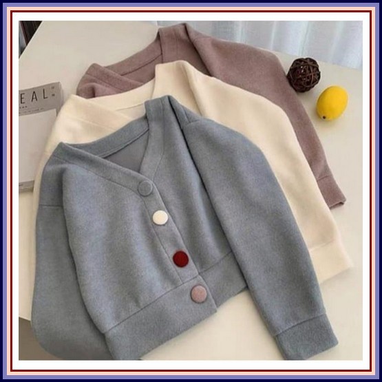 Jaket Wanita Missty Warna Krem (Jasmine54) Lenka Crop Jaket Polos Fleece Wanita / Jaket Buton Lengan