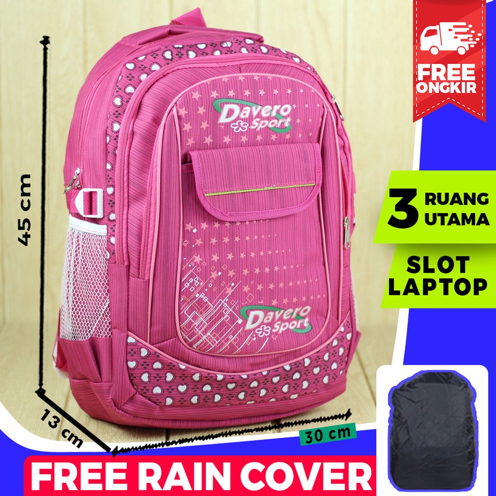 Ransel Anak Perempuan Gendong Sd Smp Davero Sport Tas Pink Anak Anak Free Raincover Bagus