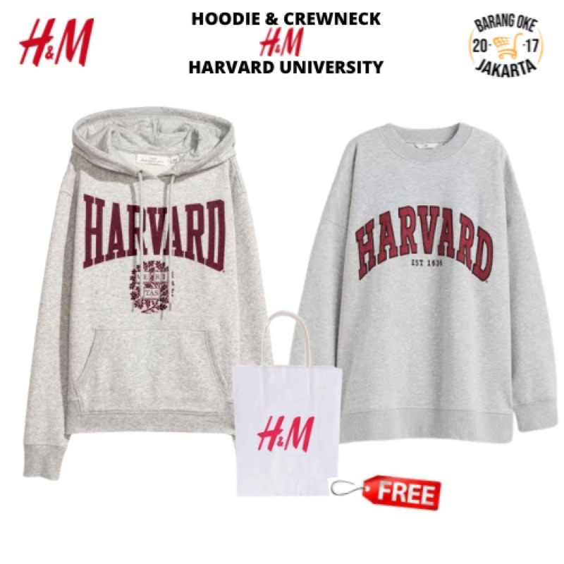 COD 9.9 Hoodie Jaket Pria Wanita H&amp;M Harvard University Grey Sweater Crewneck HnM Cowok Cewek Full Tag