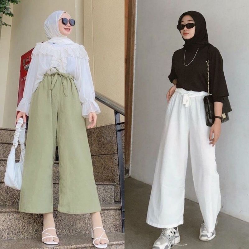 FaFa.b Celan Kulot Linen Rami tali ribbon Pants Kawa