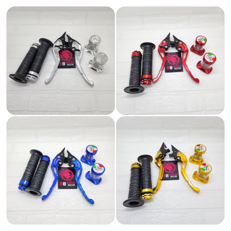 Paket 3 Nmax - Handle Rem Yamaha Nmax Stelan Full CNC + Handgrip Ring CNC + 2 pcs Tutup Minyak Rem Variasi Yamaha Nmax