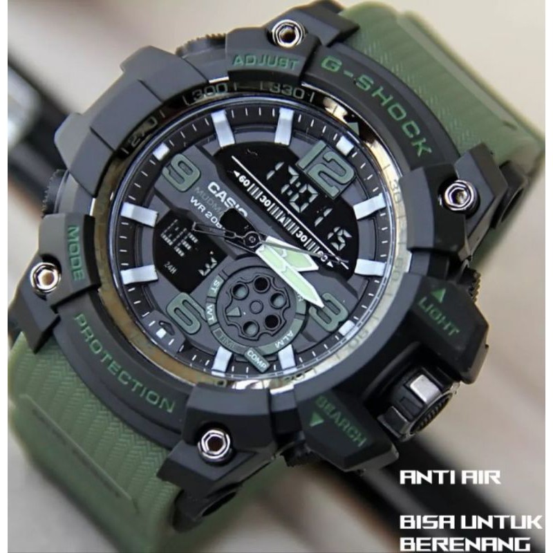 JAM TANGAN PRIA SPORTY ANTI AIR G-SHOCK LIST HIJAU + FREE BATERAI DAN BOX