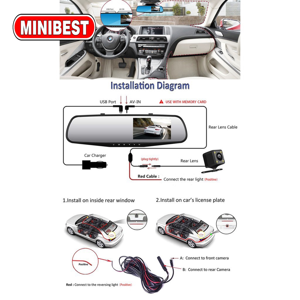 Full HD 1080P Mobil DVR lensa ganda kaca spion kamera Dash Perekam Video Mobil Auto Blackbox Cam 7&quot;