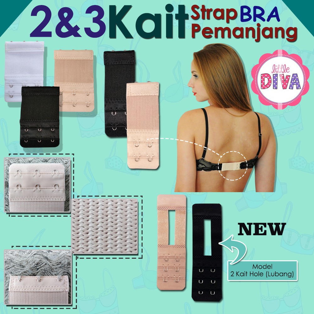 Sambungan Bra 2 atau 3 Kait Melar bra Super Extender Strap Nylon sambungan tali bh Elastis Karet tally Extension Pengait