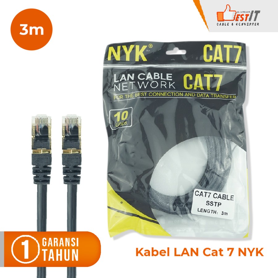 Kabel Lan SSTP Cat7 Ethernet Network 10Gbps Gold Plated RJ45 3 Meter NYK