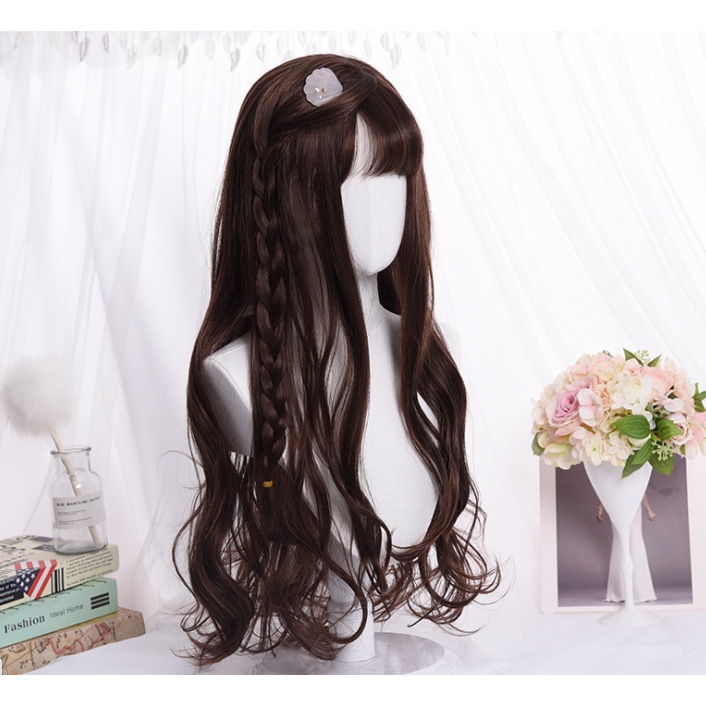 WDA-20 wig daily lolita jepang wavy rambut palsu lurus panjang hitam