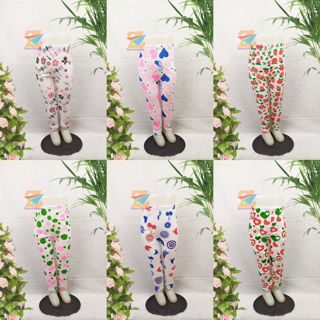 Isi 5 Legging Anak Perempuan Motif Bahan Kaos Riff (Umur 1 Sampai 6 Tahun)