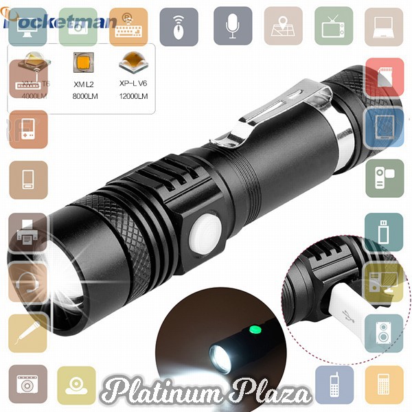 TaffLED Pocketman Senter LED USB Rechargeable XML-T6 6200 Lumens 10W - P15 - Black`2MNKZQ-