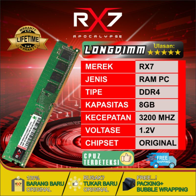 RAM RX7 LONGDIM DDR4 8GB 3200 MHZ PC 25600 RAM GARANSI RESMI