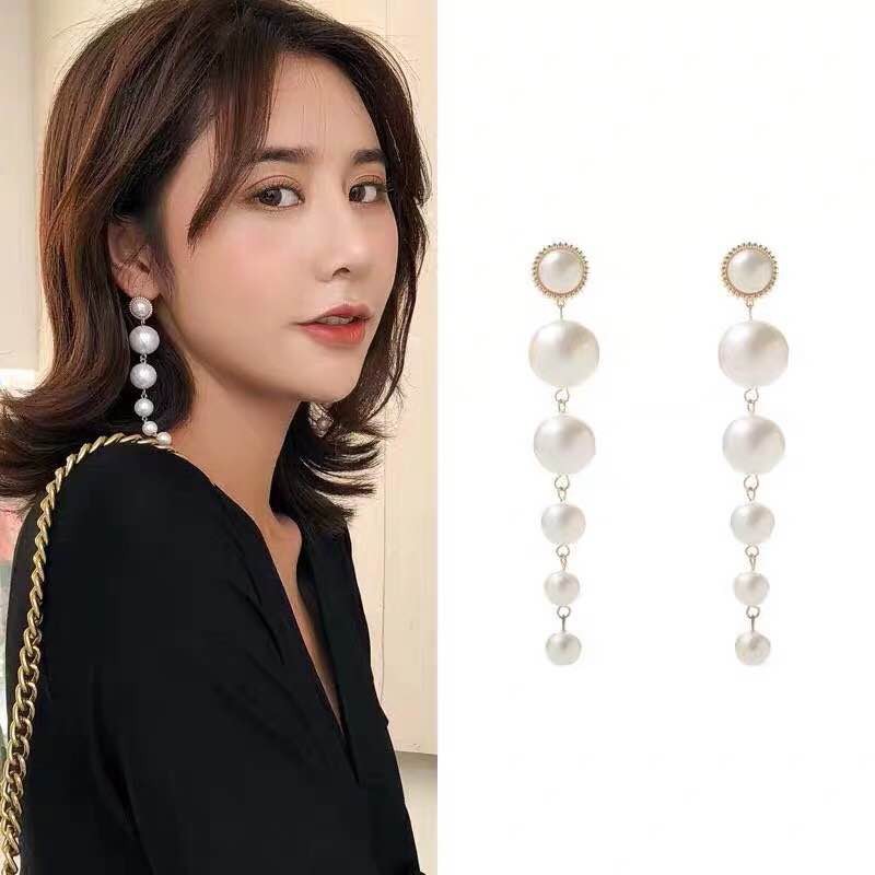 [Bayar Di Tempat] Anting Panjang Korea Dengan Hiasan Liontin Mutiara Untuk Wanita Earring