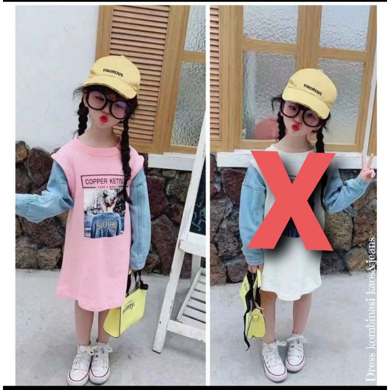 Dress tunik anak perempuan kekinian import korea jeans