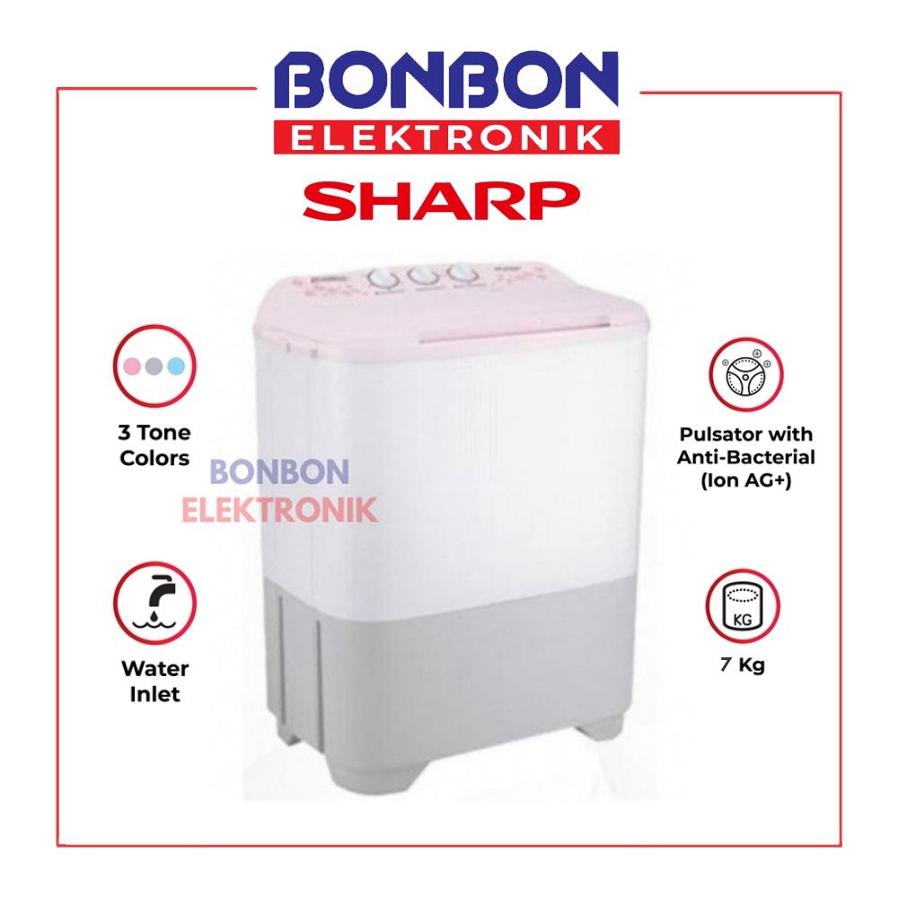 Sharp Mesin Cuci 2 Tabung 7KG ES-T80MW-BK/HK/PK / EST 80MW