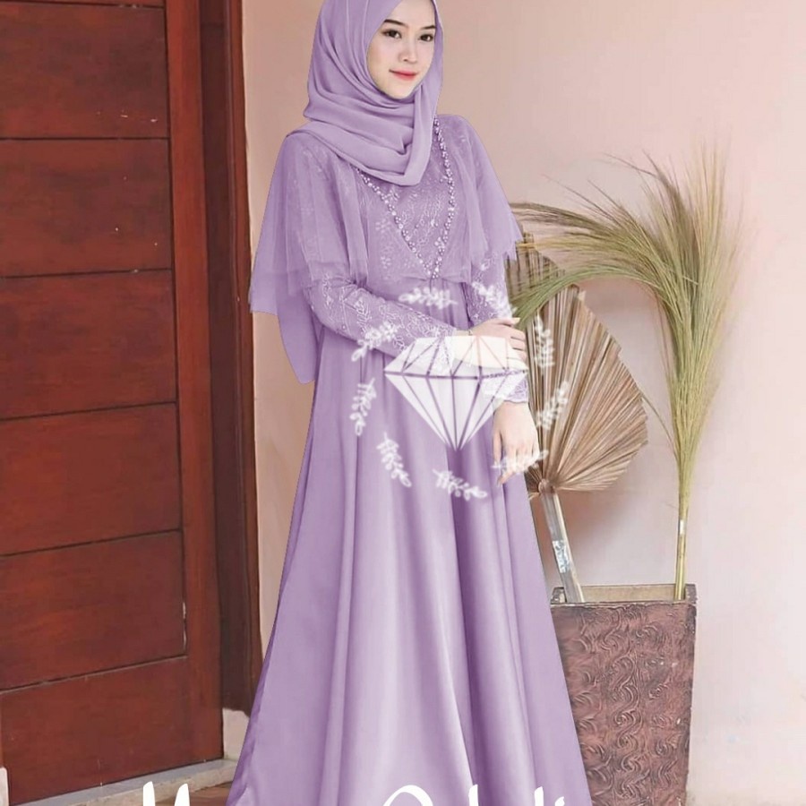 Edeline Gamis Wanita Maxi Terbaru Brukat Dress Muslim Maxy Pesta Kondangan Mutiara