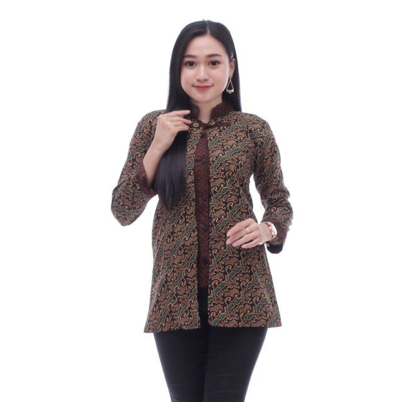 [COD] tey-17 Batik wanita ASJ SA HRB026 Kenongo Kemeja Tosca Pendek Jumputan Kombinasi-Bolero mete ijo