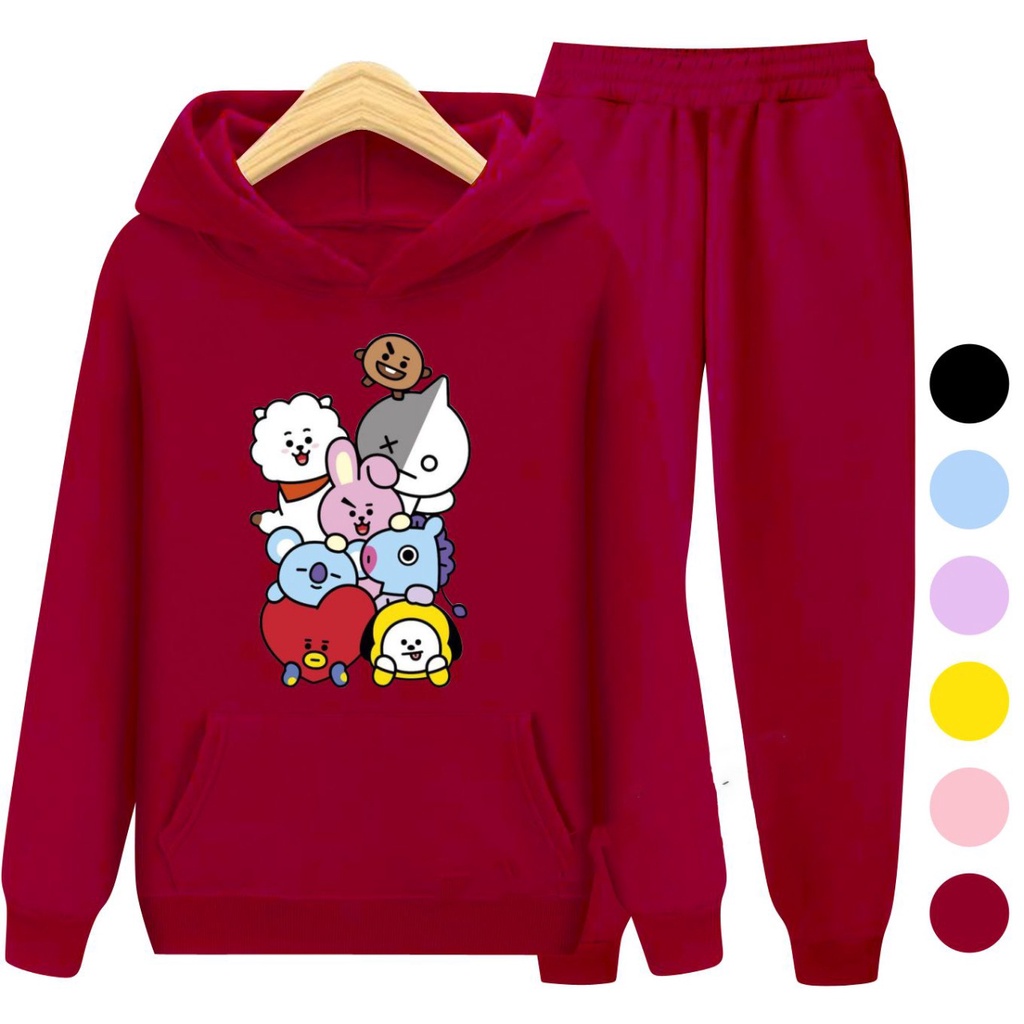 Setelan Sweater Anak BT21 x BTS Hoodie Anak Perempuan / Sweater Anak Korea Kartun Karakter Size S - XXL