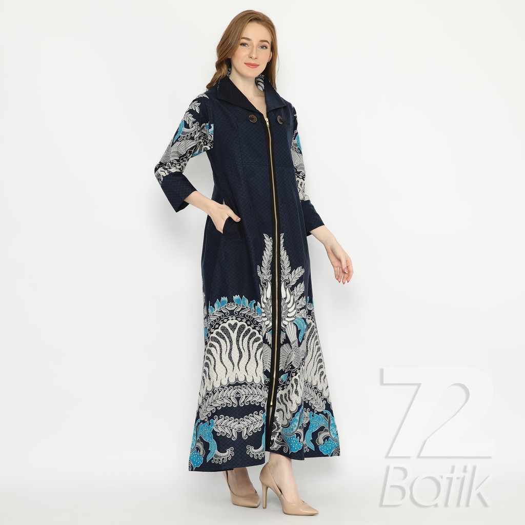 GAMIS BATIK AKSARA PREMIUM FULL TRIKOT LONG DRESS NAVY BIRU DONGKER KATUN PRIMISSIMA 728184 CAP 72