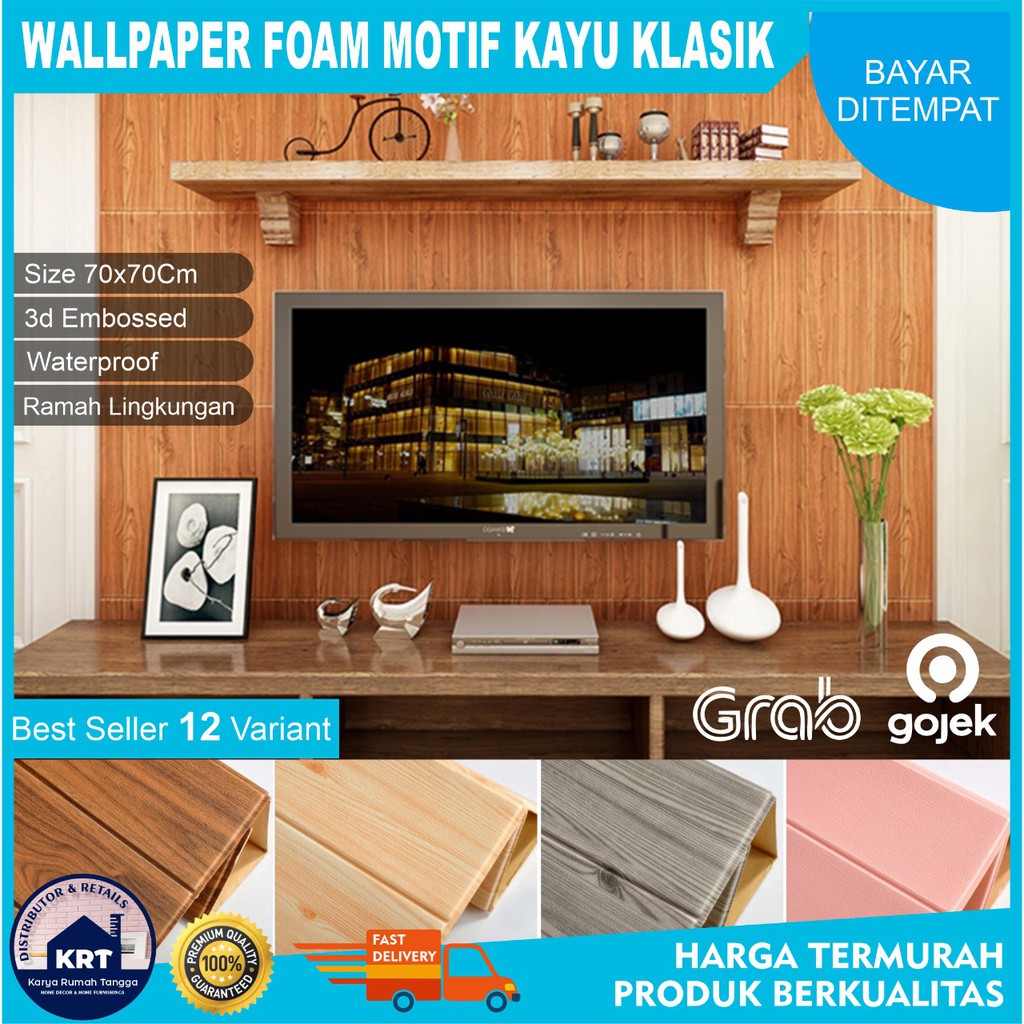 WOOD FOAM  70x70cm Wallpaper  Foam  3D  Motif Kayu Sticker 