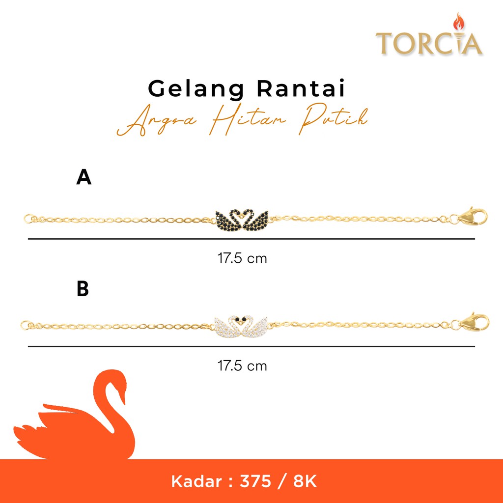 Gelang Rantai Emas Asli Angsa Hitam Putih Kadar 375 Torcia