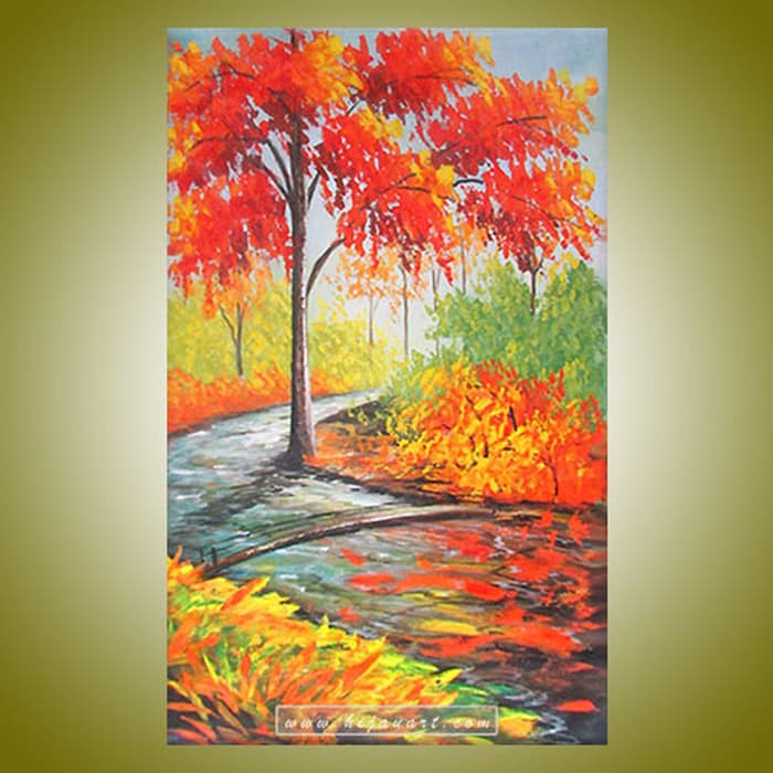 Spesial Lukisan Pemandangan Pohon Dan Sungai Pz105 Se0003