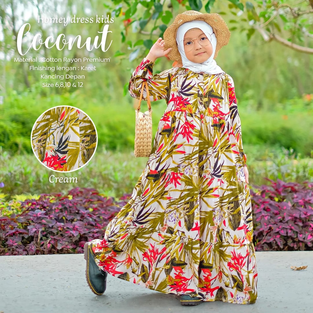 Termurah_Homey Dress Coconut Anak_Gamis Anak Bahan Rayon Premium_Pakaian Muslim Anak Perempuan Best seller