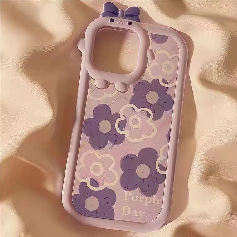 Case TPU Shockproof Motif Bunga Ungu Untuk iPhone 13pro 13prm 11 7Plus 8Plus Xr XS 13 12pro Max