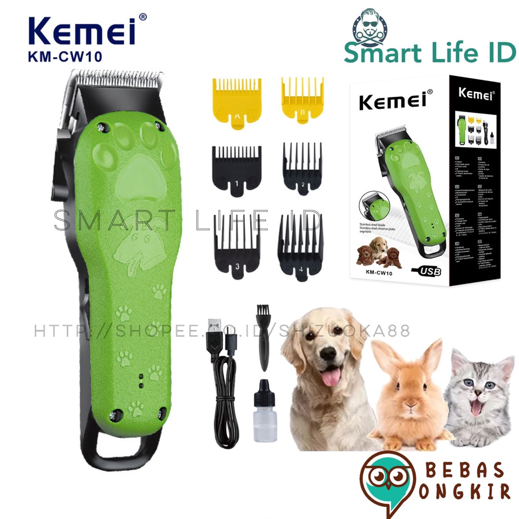 Alat Cukur Rambut KM CW 10 Bulu Hewan Anjing Kucing Kelinci Pet Clipper Elektrik Rechargeable Mesin Pemotong Bulu Cukuran Kemei KM CW10