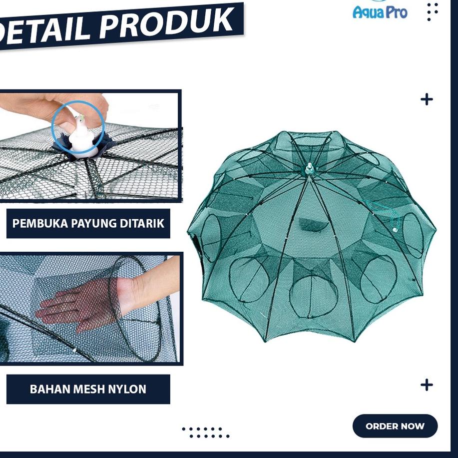 ۝ Aquapro Payung Bubu Jaring Jebakan Perangkap Udang ikan Kepiting Model Payung 10 Lubang ☁