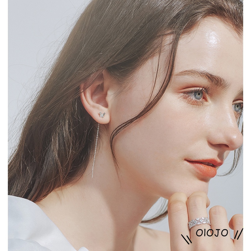 1 Pasang Anting Stud Rantai Rumbai Panjang Desain Kupu-Kupu Gaya Minimalis Untuk Hadiah Natal - ol