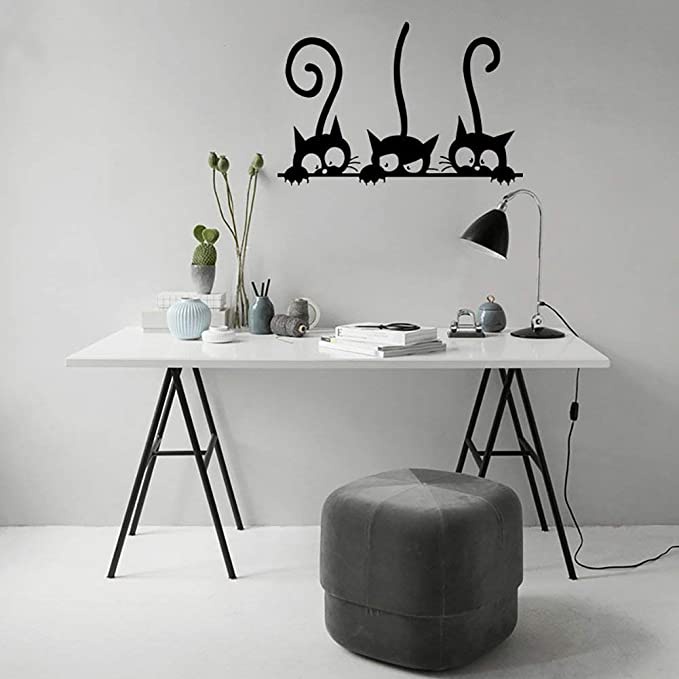 [Three Cat Pattern Cartoon DIY Wall Stickers][Artwork Animal Decal Removable Wall Stickers][ DIY Decor Removable Waterproof Sticker]