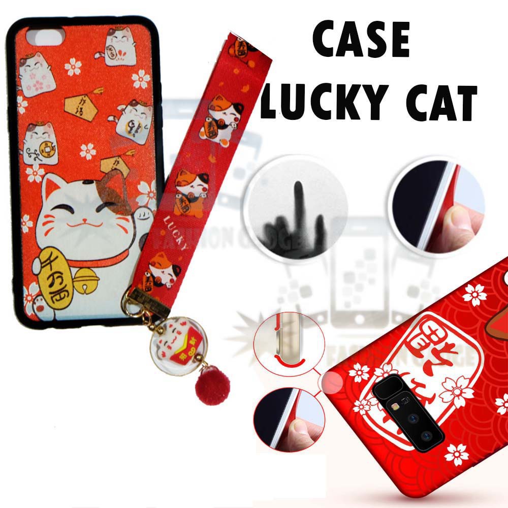 ANTI CRACK Oppo F3 Casing A77 Lucky Cat Case 3D / Silikon Maneki Neko Kucing Hoki +Kalung Tangan