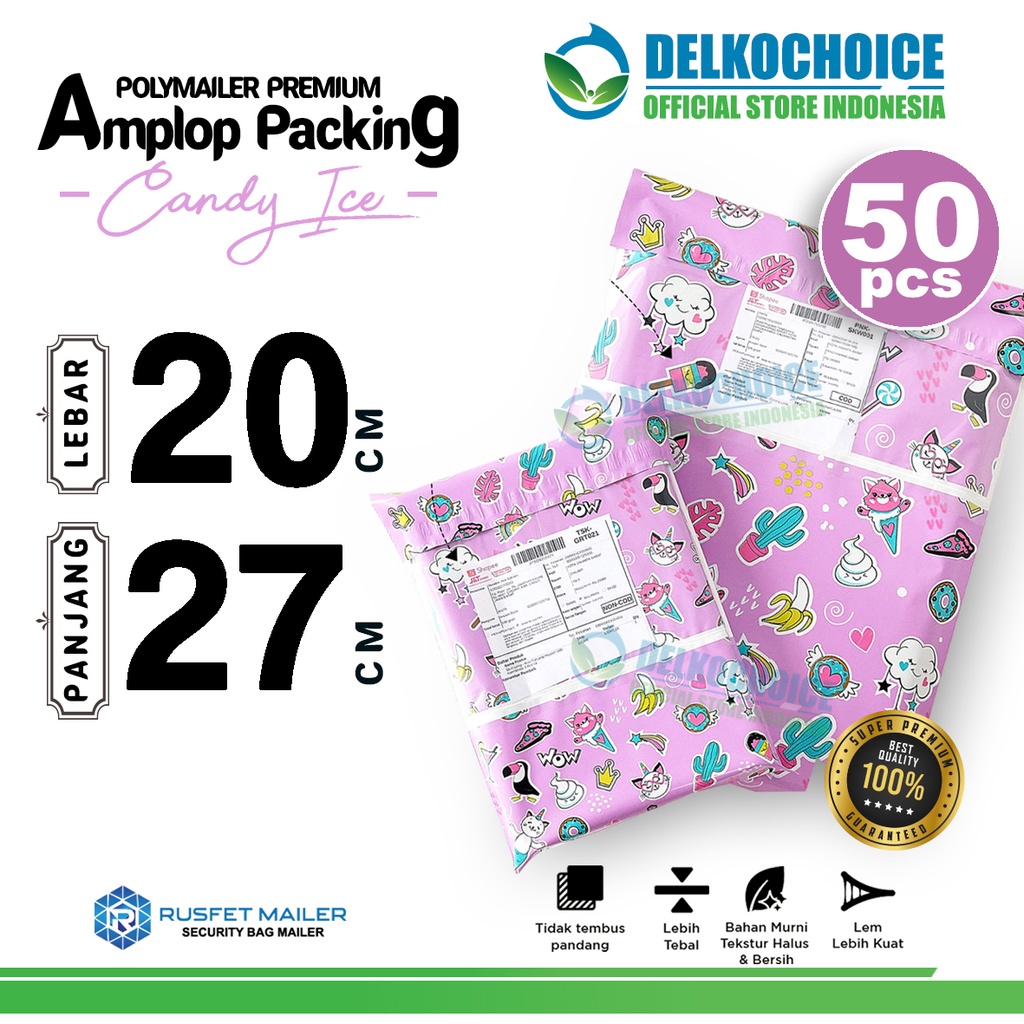 

Polymailer Motif CANDY ICE 20x27cm Amplop Plastik Packing Olshop Polimailer PREMIUM / PACK