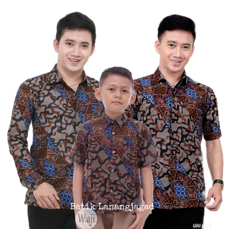 QUEENBUTIK/Couple Baju Kemeja Hem Batik Couple Ayah dan Anak Laki laki Cowok Premium Terbaru Terlaris Lengan Panjang Pendek Motif Dimensi Abu