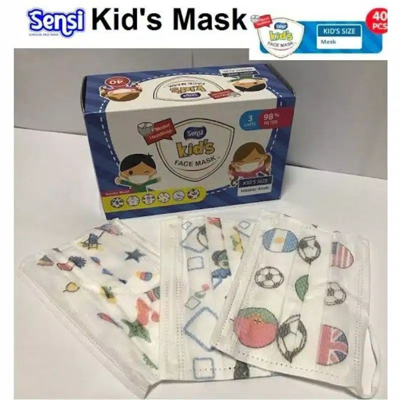 SENSI KIDS MASKER ANAK 3PLY EARLOOP &amp; HEADLOOP // DISPOSABLE FACE MAKS KIDS// MASKER ANAK SENSI 3PLY