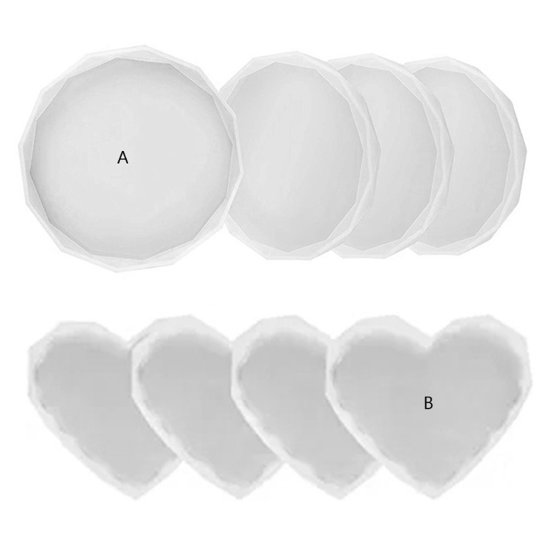 Glitter Silicone Heart-shaped Round Coaster Silicone Epoxy Resin Molds Glossy Silicone Mold for Agate Resin Coasters Cup Mats