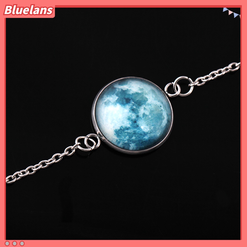 Gelang Bangle Desain Bulan Fantasi Universe Glow in The Dark Bahan Kaca Cabochon Untuk Wanita