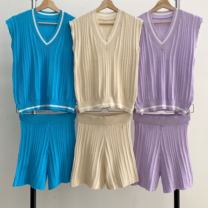 Braids Casual Knit Set Top & Shorts setelan baju celana crop set baju korea set baju bangkok baju ce
