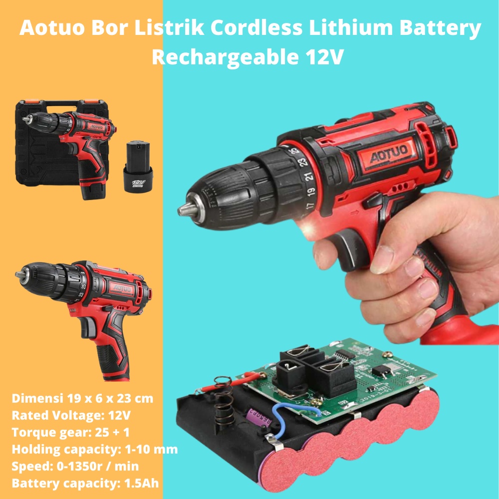 AOTUO Bor Listrik Cordless Rechargeable Lithium Battery 12V - K9F