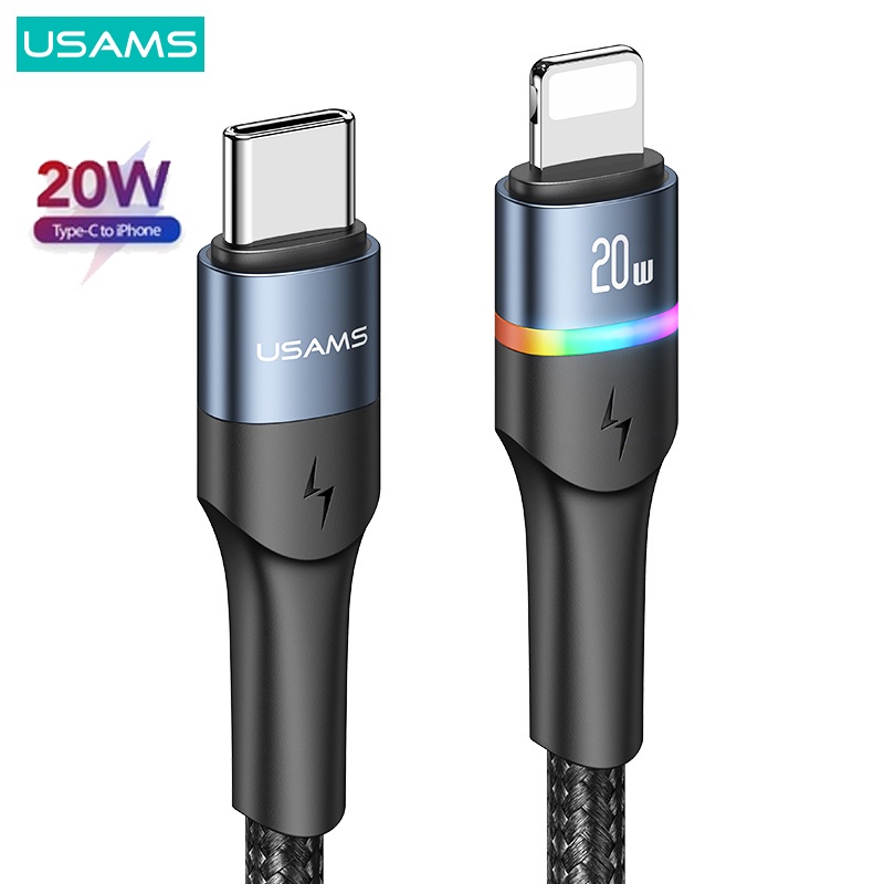 USAMS U76 Kabel Data LED PD Fast Charging 30W Type C to Lightning