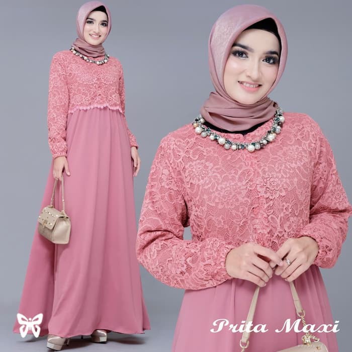 Gamis Lebaran Terbaru 2020 - Gamis Pesta Modern Mewah Gamis Prita peach [Gamis 0134] SHL Baju  20YVM