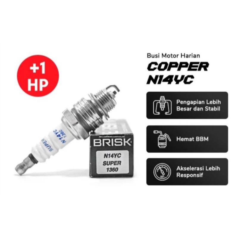Busi Motor Brisk N14YC, Busi Brisk Copper N14YC Super, Busi 2T Pendek Brisk